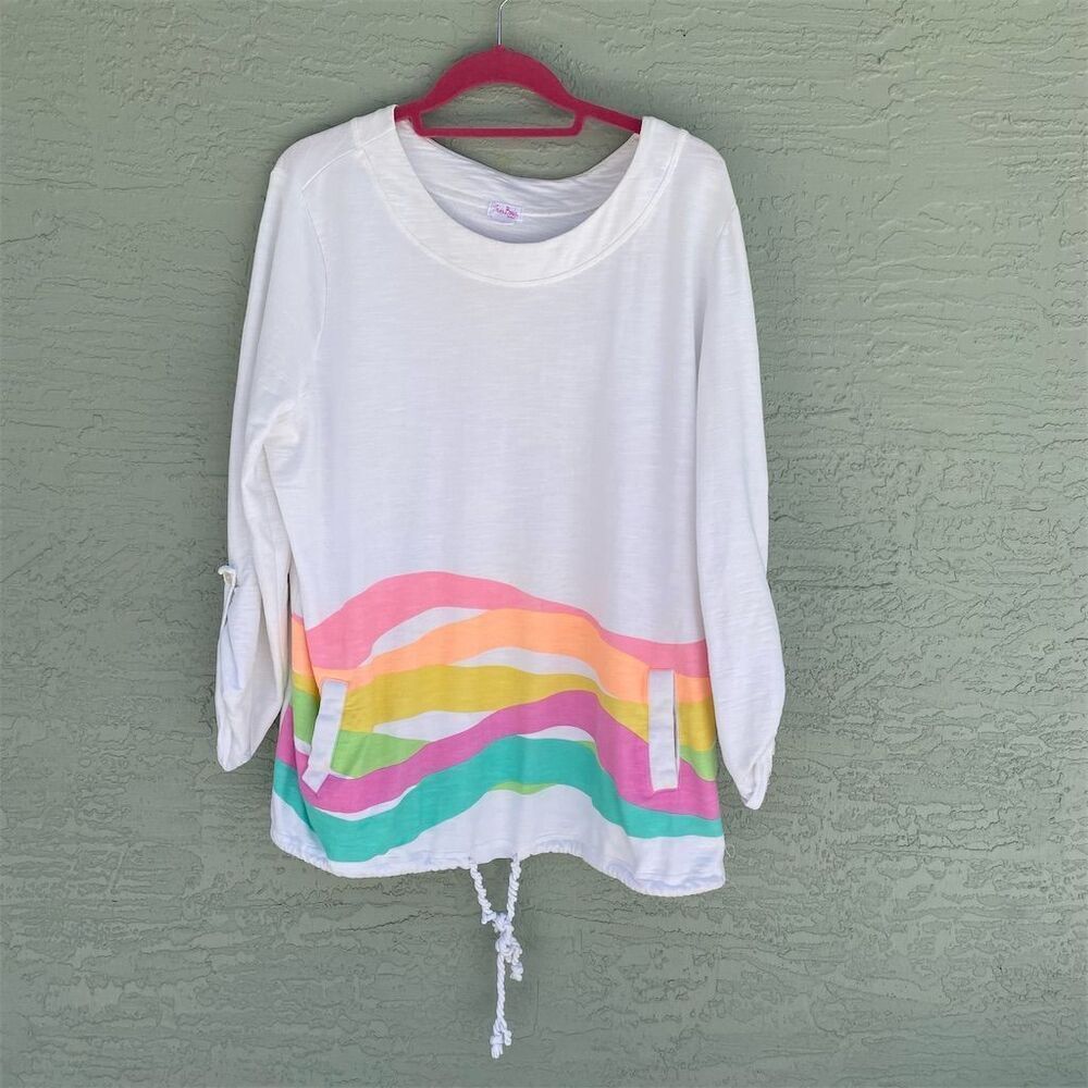 SunBay Women's XL Rainbow Striped Round Neck Pullover Sweater
